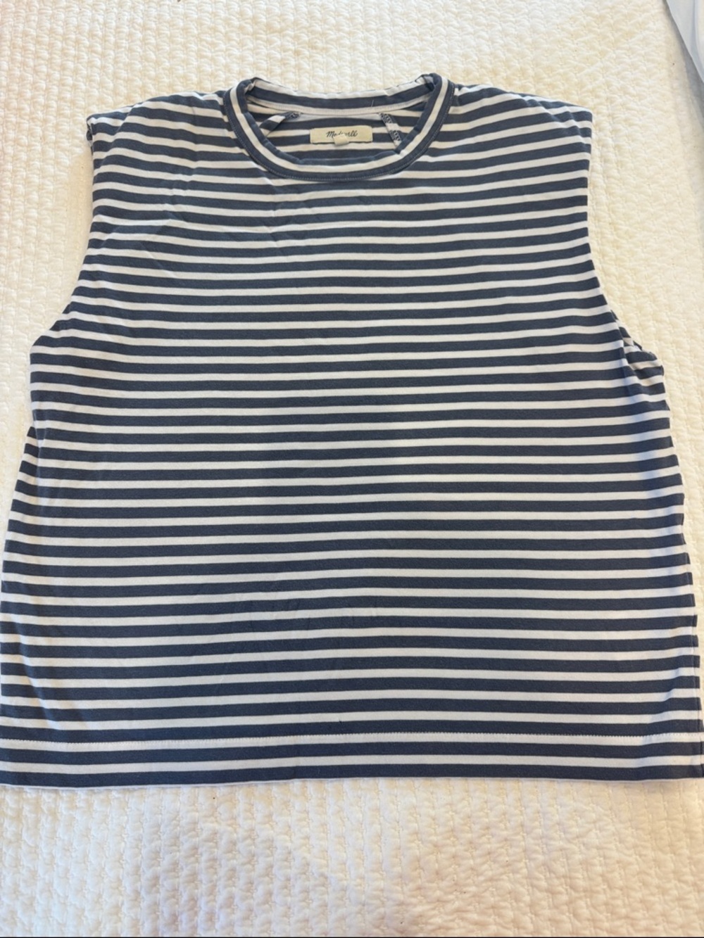 Madewell Navy and White Striped Sleeveless Tank